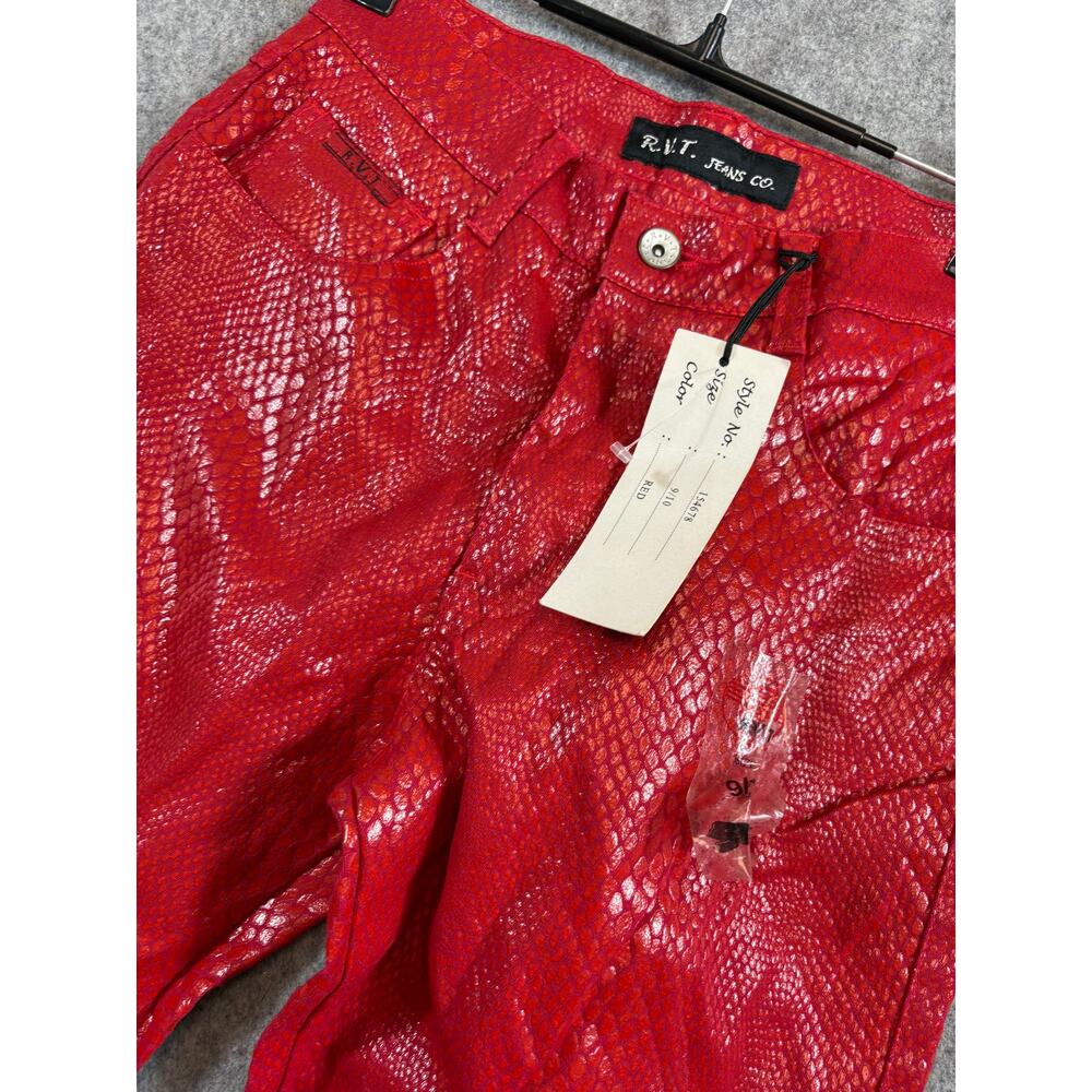 Y2K RVT Bootcut Pants Girls 9/10 Red Snakeskin Leather Bell Bottom Bratz NWT - Picture 9 of 9